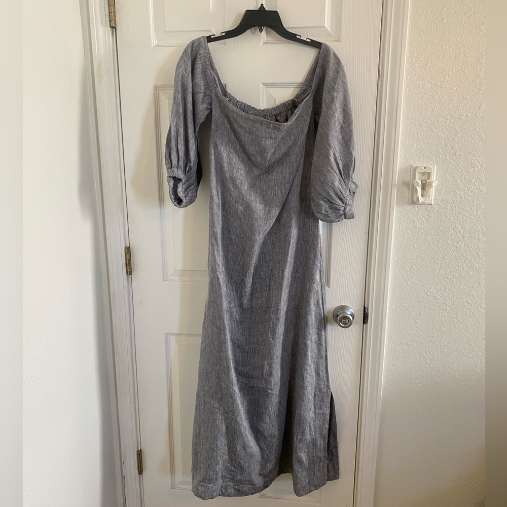 Lisa Marie Fernandez Grey Off the Shoulder Linen Dress